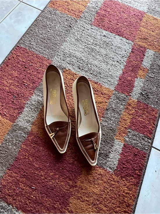 Salvatore Ferragamo Shoes - Salvatore Ferragamo Brown Pointed Toe Leather Loafers with Gold Accent